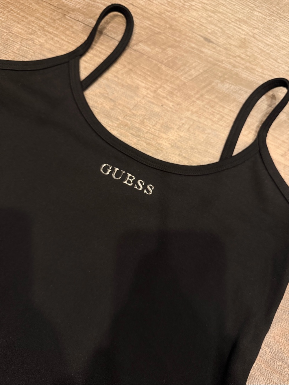 GUESS Athleisure Black Logo Top Size XS Y2K Inspired Casual Stretch Tee - Picture 3 of 7